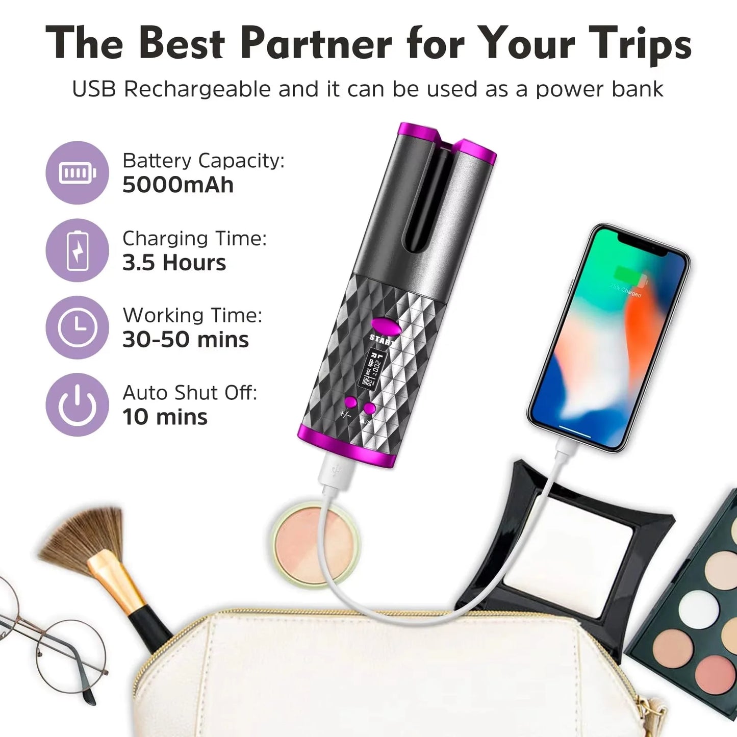 Luxora Cordless Hair Curler Automatic Curling Tool - Portable and Rechargeable