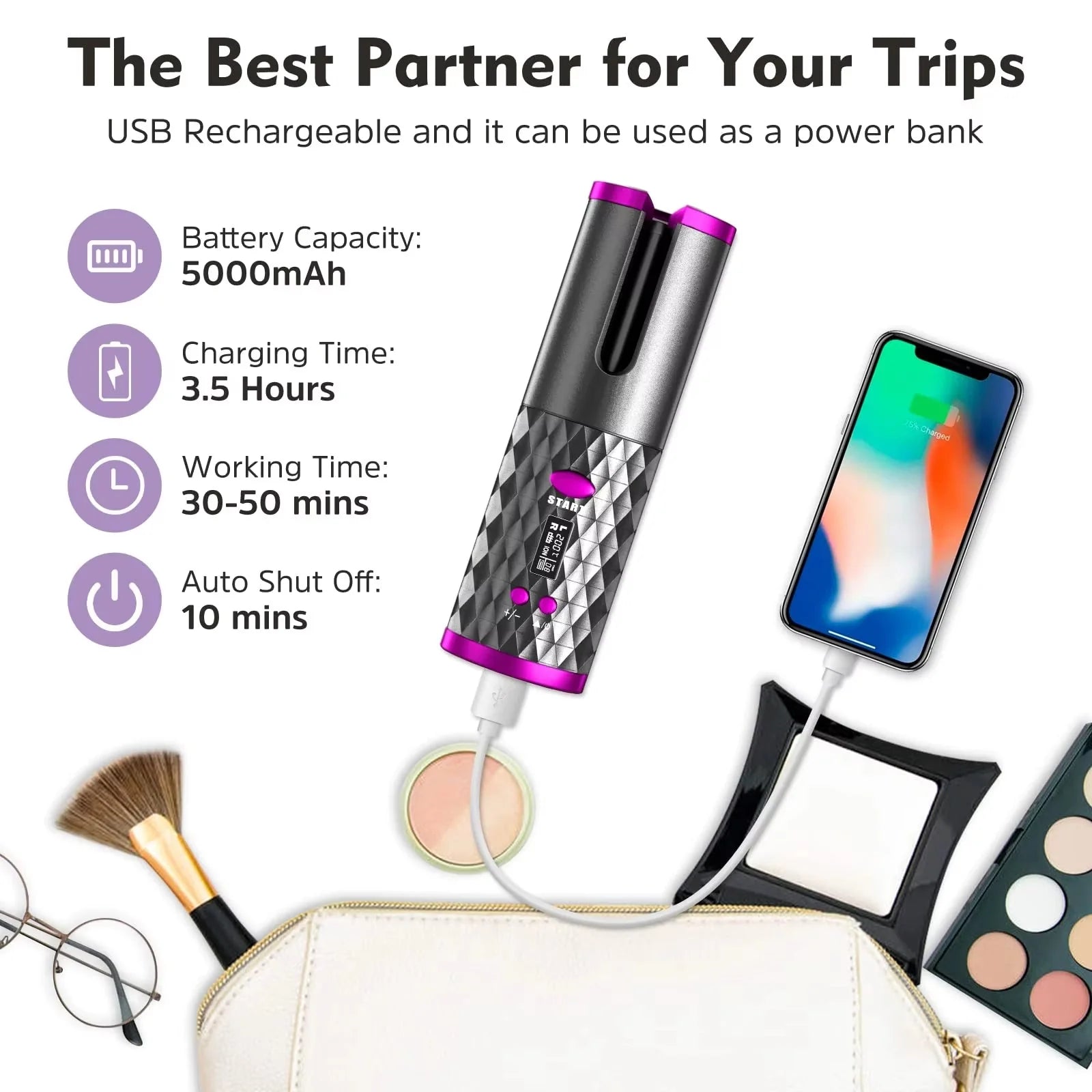 Luxora Cordless Hair Curler Automatic Curling Tool - Portable and Rechargeable